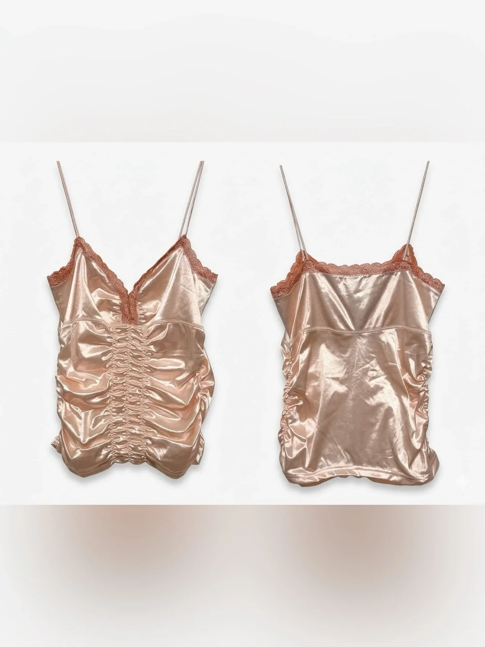 Moda International Pink Satin Ruched Cami Lace Top M